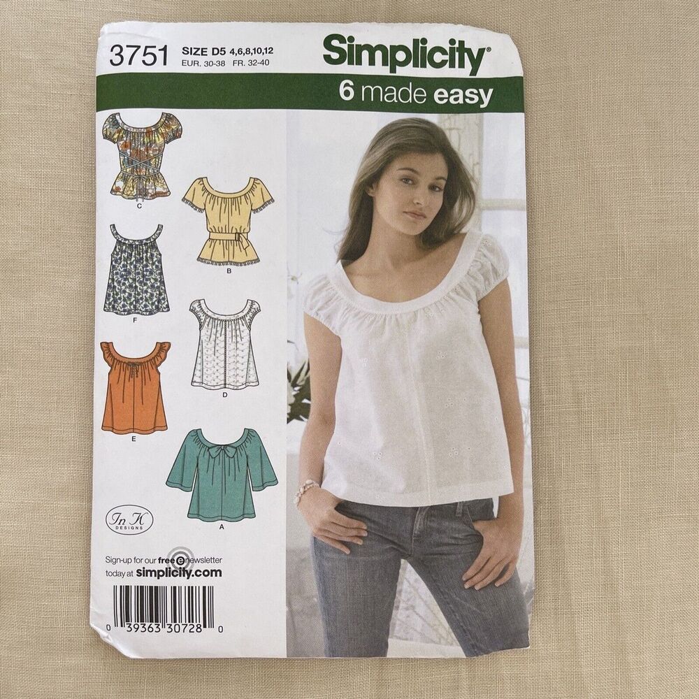 Simplicity 3751 In K Designs Easy Blouse Top SEWING PATTERN UnCUT 4-12